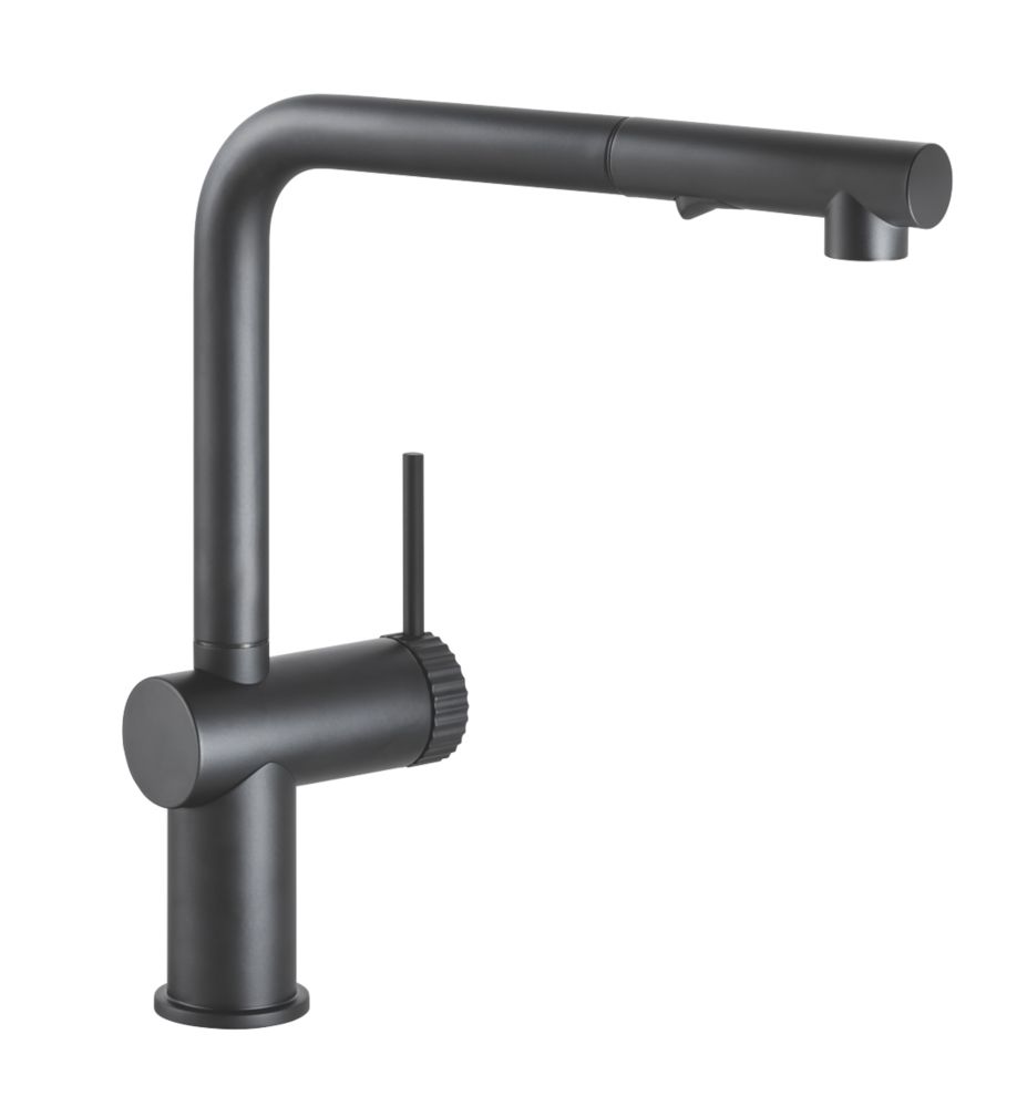 Abode Fraction PullOut Spray Mono Mixer Kitchen Tap Matt Black Screwfix