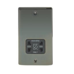 British General Nexus Metal 2-Gang Dual Voltage Shaver Socket 115 / 240V Black Nickel with Black Inserts