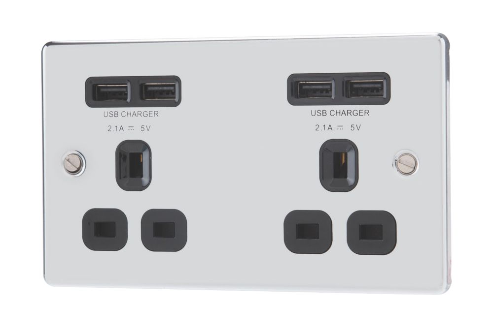 LAP 13A 2-Gang Unswitched Socket + 4.2A 10.5W 4-Outlet Type A USB ...