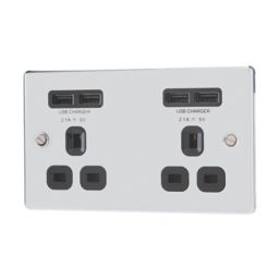 LAP 13A 2-Gang Unswitched Socket + 4.2A 10.5W 4-Outlet Type A USB ...