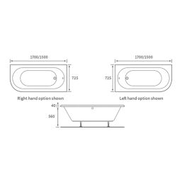 Georgia Shower Bath Right-Hand Acrylic No Tap Holes 1700mm