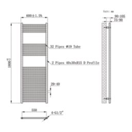 Flomasta 1800mm x 600mm 2890BTU Anthracite Flat  Towel Radiator