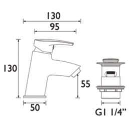 Bristan Orta Chrome-Plated 130mm Standard Lever Mono Basin Mixer Tap  With Clicker Waste