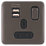 Schneider Electric Lisse Deco 13A 1-Gang SP Switched Socket + 2.1A 10.5W 2-Outlet Type A USB Charger Mocha Bronze with Black Inserts