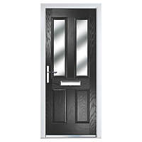Crystal  4-Panel 2-Light RH Black Composite Front Door 2090 x 990mm