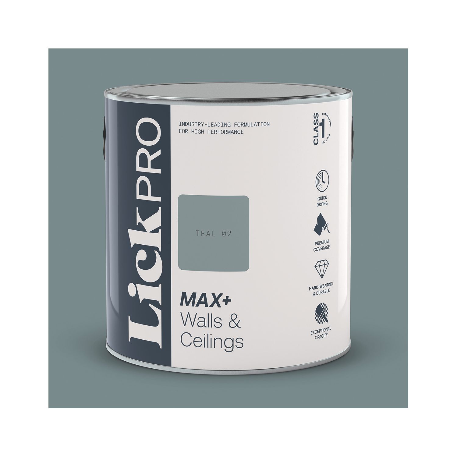 LickPro Max+ 2.5Ltr Teal 02 Matt Emulsion Paint (681JY)