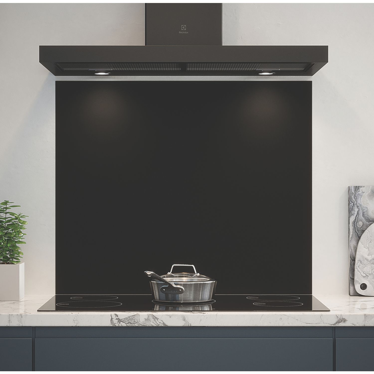 Splashback Matt Black Self-Adhesive Glass Kitchen Splashback 900mm x 750mm x 6mm (681RX)