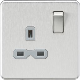 Knightsbridge  13A 1-Gang DP Switched Single Socket Brushed Chrome  with Colour-Matched Inserts