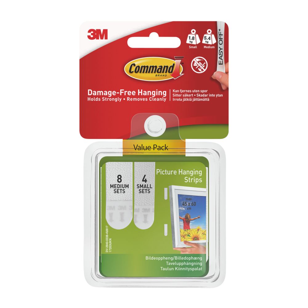 3M COMMAND Strips & Hooks Damage Free Picture/Poster Hanging, Small Medium  Large