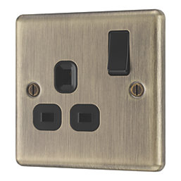 LAP  13A 1-Gang SP Switched Switched Socket Antique Brass  with Black Inserts