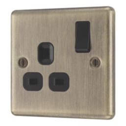 LAP  13A 1-Gang SP Switched Socket Antique Brass  with Black Inserts