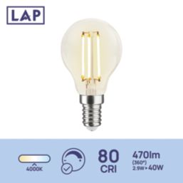 LAP  E14 Mini Globe LED Light Bulb Clear 470lm 2.9W 4 Pack