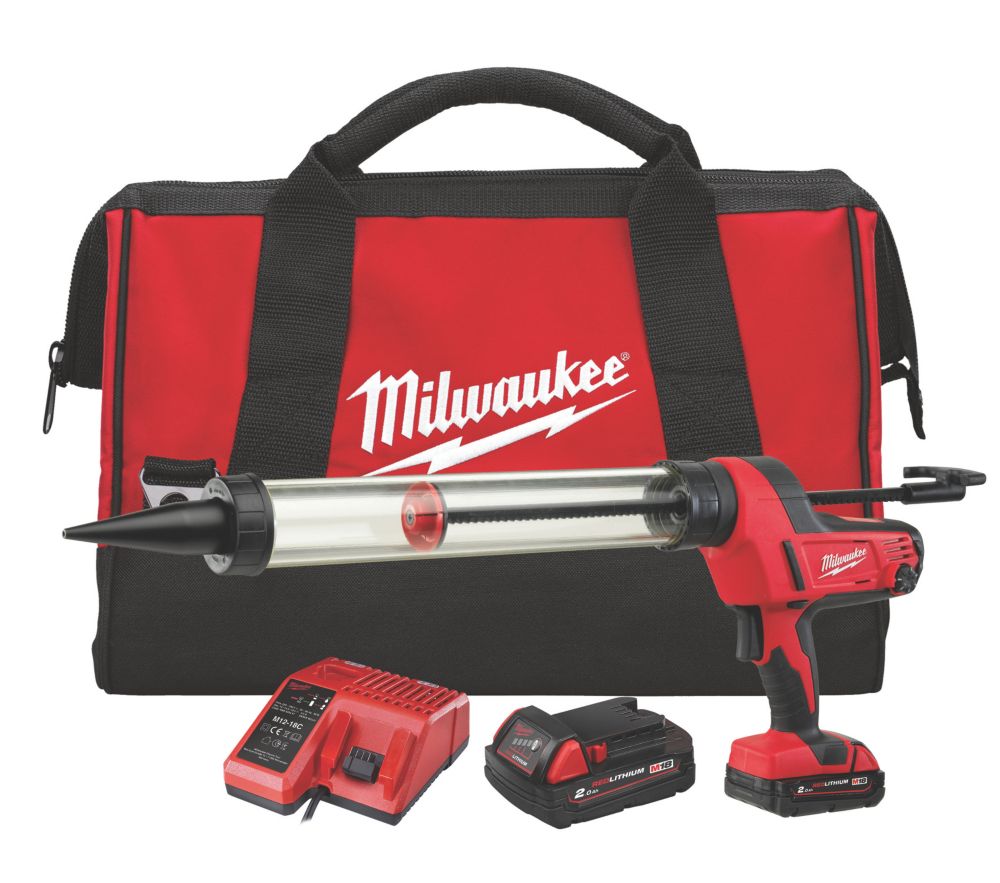 Milwaukee C18 PCG/600T-201B 18V 1 x 2.0Ah Li-Ion RedLithium  Cordless Sub-Compact Transparent Tube Caulking Gun