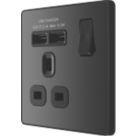 British General Evolve 13A 1-Gang SP Switched Socket + 2.1A 10.5W 2-Outlet Type A USB Charger Black Chrome with Black Inserts