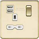 Knightsbridge SFR9124PBW 13A 1-Gang SP Switched Socket + 2.4A 2-Outlet Type A USB Charger Polished Brass with White Inserts