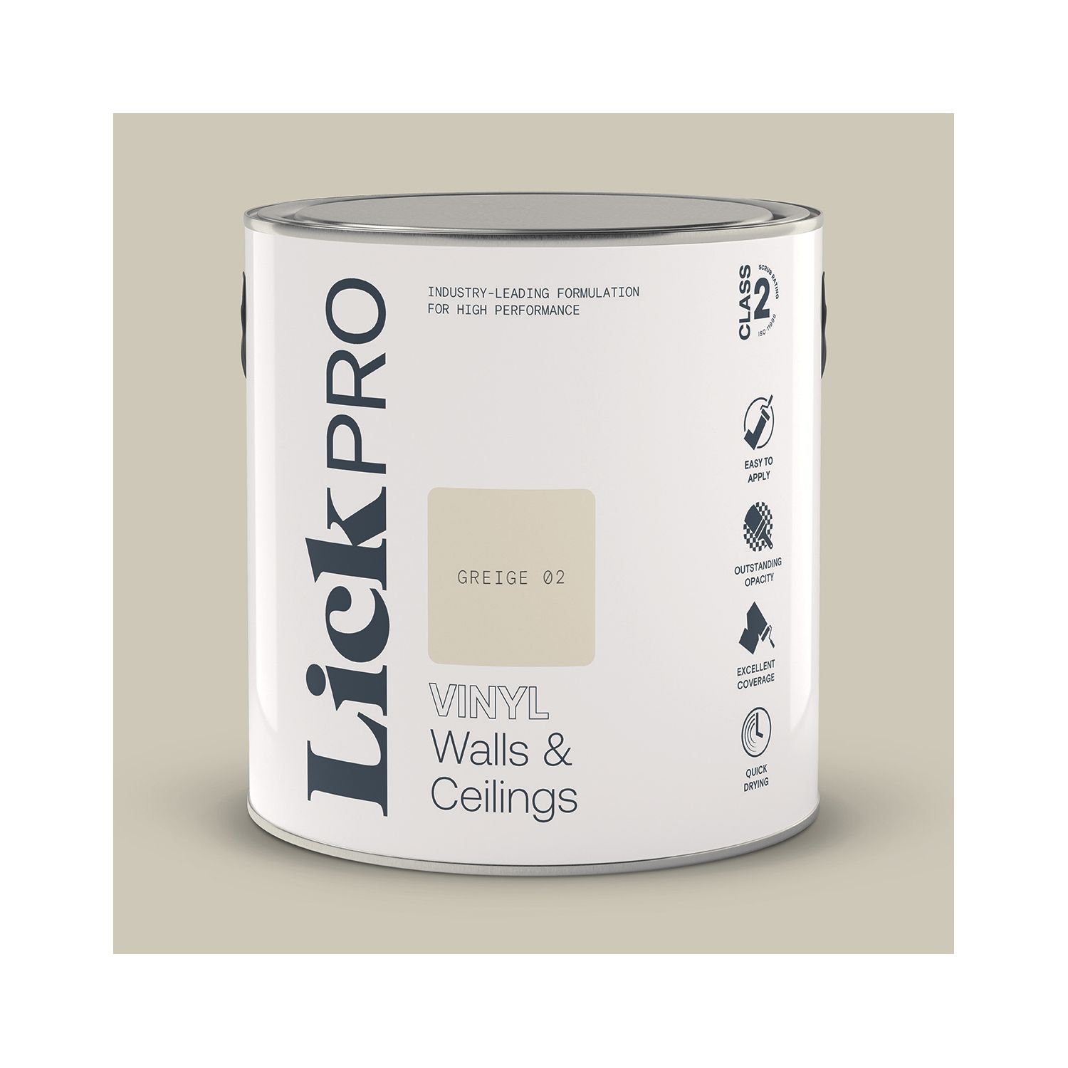 LickPro 2.5Ltr Greige 02 Vinyl Matt Emulsion Paint (684TM)