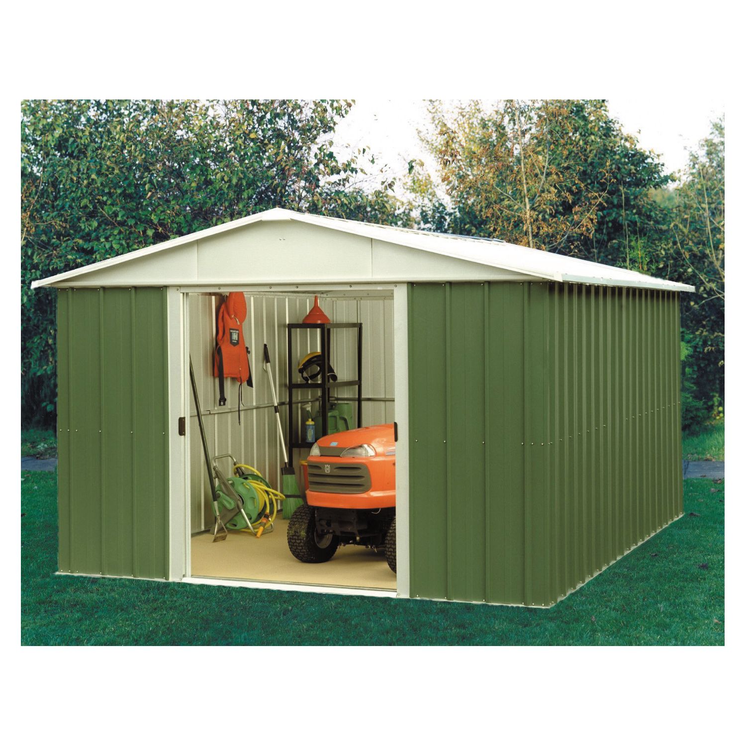 Yardmaster 9' 6" x 12' 6" (Nominal) Apex Metal Shed Green (68524)