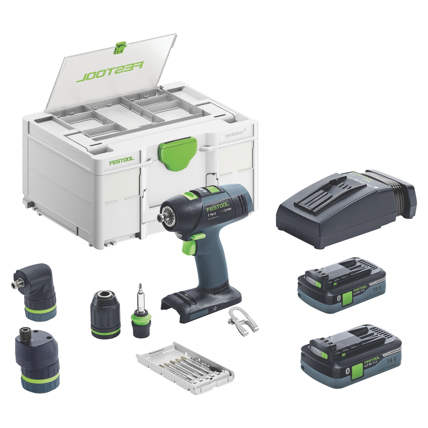 Festool T 18+3 HPC 4.0 I-Set 18V 2 x 4.0Ah Li-Ion Airstream Li-High Power Brushless Cordless Drill Driver (685HM)