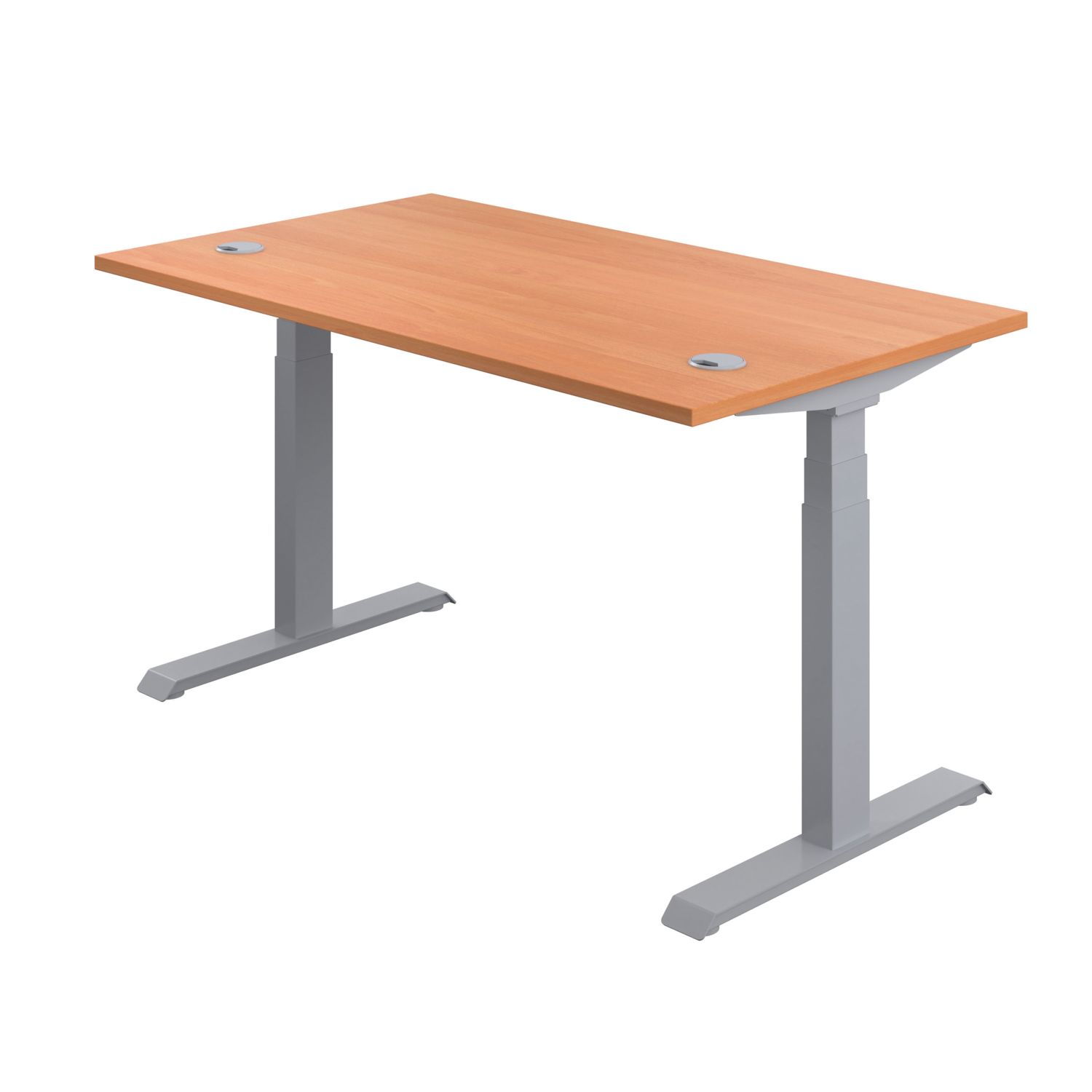 TC Group Economy Back To Back Powered Rectangular Sit Stand Desk Beech/Silver 1200mm x 0.62-1.28m (685TT)