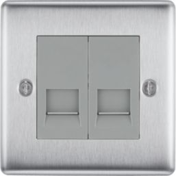 British General Nexus Metal 2-Gang Slave Telephone Socket Brushed Steel