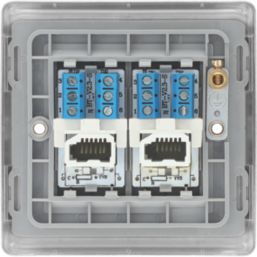 British General Nexus Metal 2-Gang Slave Telephone Socket Brushed Steel