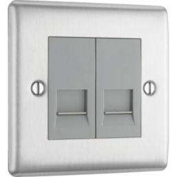British General Nexus Metal 2-Gang Slave Telephone Socket Brushed Steel