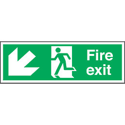 Non Photoluminescent "Fire Exit" Down Left Arrow Signs 150mm x 450mm 50 Pack