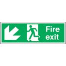 Essentials  Non Photoluminescent "Fire Exit" Down Left Arrow Signs 150mm x 450mm 50 Pack