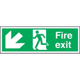 Essentials  Non Photoluminescent "Fire Exit" Down Left Arrow Signs 150mm x 450mm 50 Pack