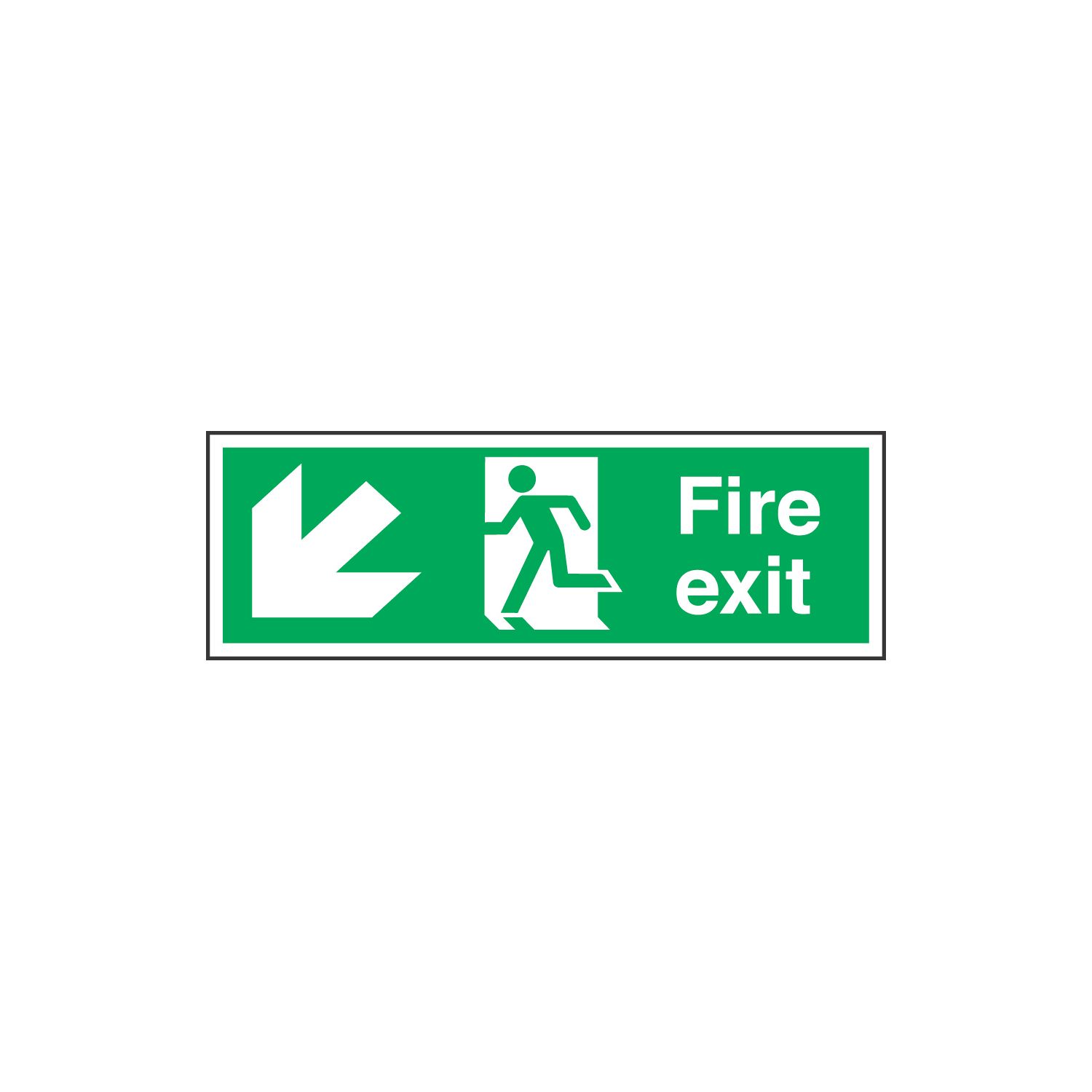 Essentials Non Photoluminescent "Fire Exit" Down Left Arrow Signs 150mm x 450mm 50 Pack (68606)