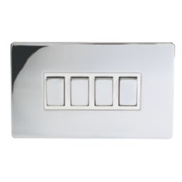 LAP  10AX 4-Gang 2-Way Light Switch  Polished Chrome with White Inserts