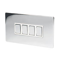 LAP  10AX 4-Gang 2-Way Light Switch  Polished Chrome with White Inserts