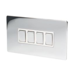 LAP  10AX 4-Gang 2-Way Light Switch  Polished Chrome with White Inserts