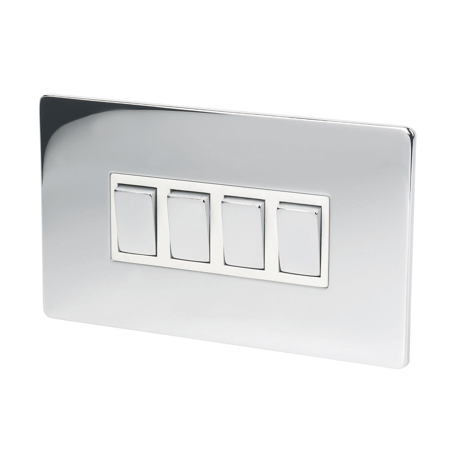 LAP 10AX 4-Gang 2-Way Light Switch Polished Chrome with White Inserts (68624)