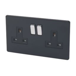 Varilight  13AX 2-Gang DP Switched Plug Socket Jet Black  with Black Inserts