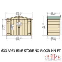 Shire  6' x 3' (Nominal) Apex Timber Bike Store