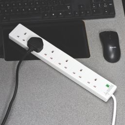 Essentials 13A 6-Gang Unswitched Surge-Protected Extension Lead White 2m