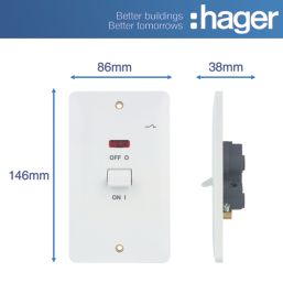 Hager Sollysta WMDP50VN 50A 2-Gang 2P+E Control Switch White with LED