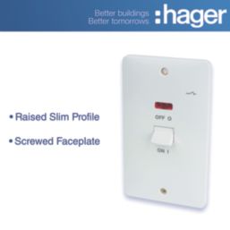 Hager Sollysta WMDP50VN 50A 2-Gang 2P+E Control Switch White with LED