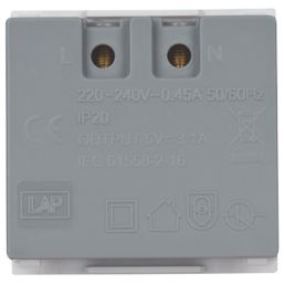 LAP  Modular 3.1A 15.5W 2-Outlet Type A USB Socket Black