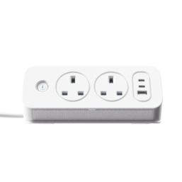 Masterplug 13A 5-Gang Switched Surge-Protected Extension Lead + 3.25A 3-Outlet Type A & C USB Charger Matt White 2m