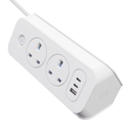 Masterplug 13A 5-Gang Switched Surge-Protected Extension Lead + 3.25A 3-Outlet Type A & C USB Charger Matt White 2m