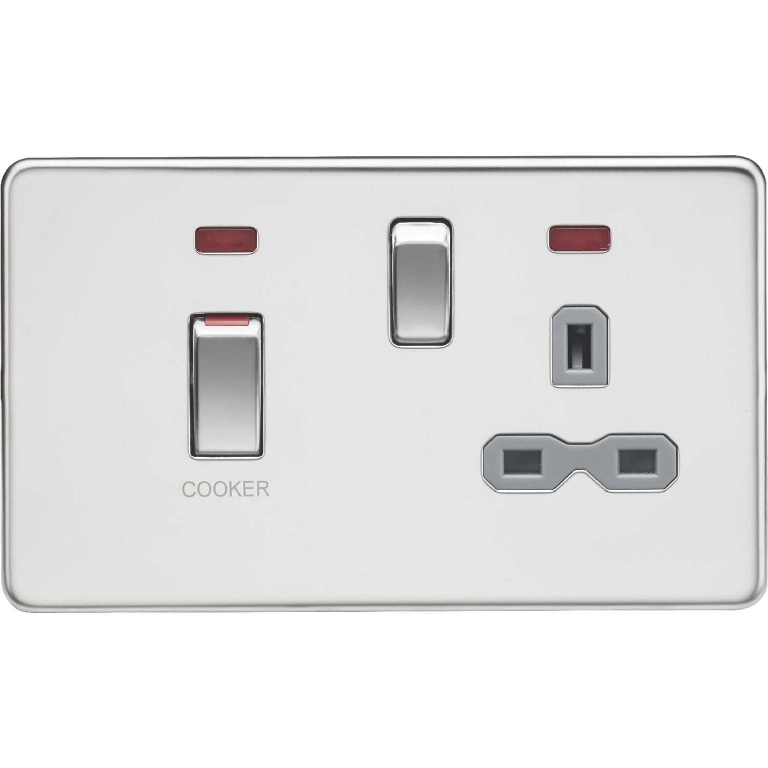 Knightsbridge 45A 2-Gang DP Cooker Switch & 13A DP Switched Socket Polished Chrome with LED with Colour-Matched Inserts (686VR)