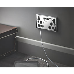 LAP  13A 2-Gang SP Switched Socket + 3.1A 2-Outlet Type A USB Charger Polished Chrome with Black Inserts