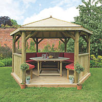 Forest HGG4MTTTFIN 13' 6" x 11' 6" (Nominal) Hexagonal Timber Gazebo with Base & Assembly