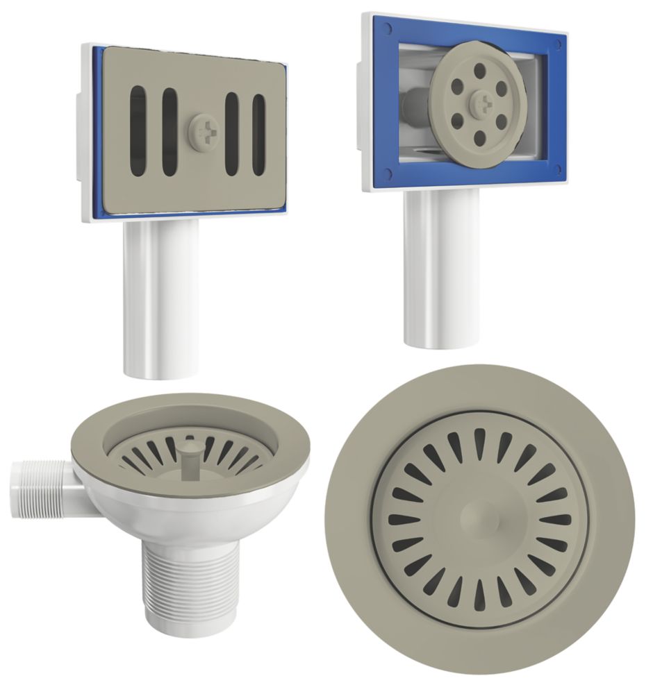 ETAL Sink Strainer Waste with Overflow Brushed Steel 90mm Screwfix