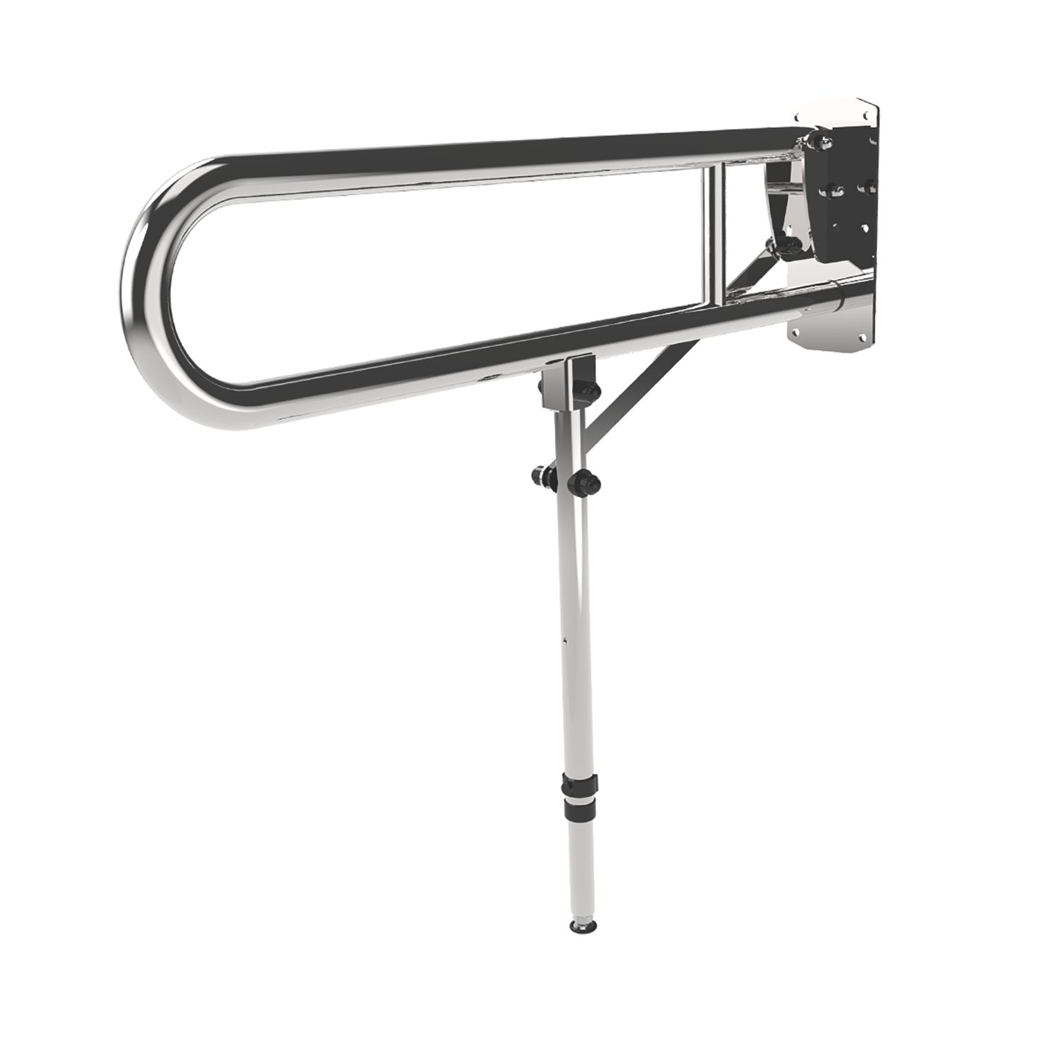 Nymas NymaCARE Doc M Hinged Support Rail with Leg Polished Stainless Steel 800mm x 860mm x 32mm (687JM)