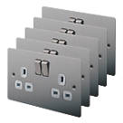 LAP  13A 2-Gang DP Switched Plug Socket Brushed Stainless Steel  with White Inserts 5 Pack