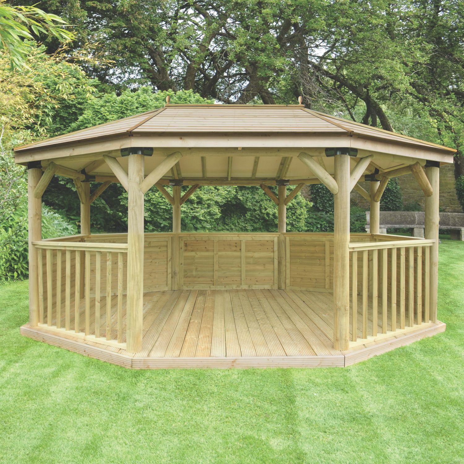 Forest POG51MTTIN 17' x 12' 6" (Nominal) Hip Timber Gazebo with Assembly (688JG)