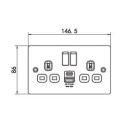 LAP  13A 2-Gang SP Switched Socket + 2.4A 12W 2-Outlet Type A & C USB Charger Black Nickel with Black Inserts